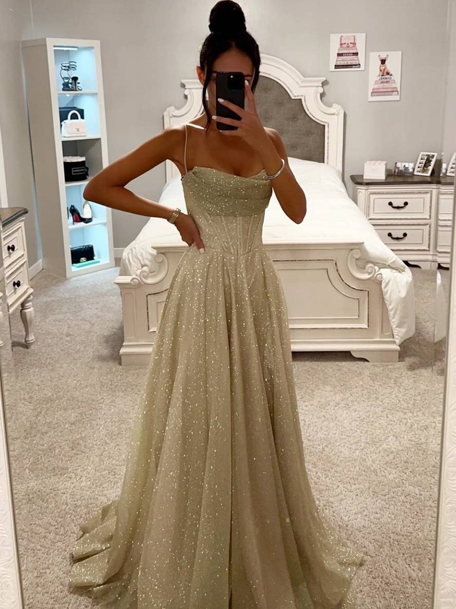 Cocolii robe longue bronzage à fines brides sans manches femme élégant de soirée cérémonie