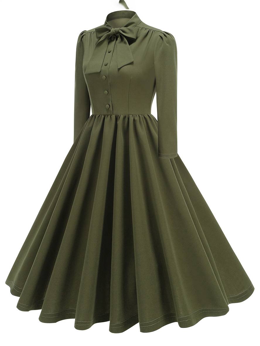 Cocolii robe longue trapèze fluide noeud papillon col lavallière manches longues élégant décontracté vintage de cocktail