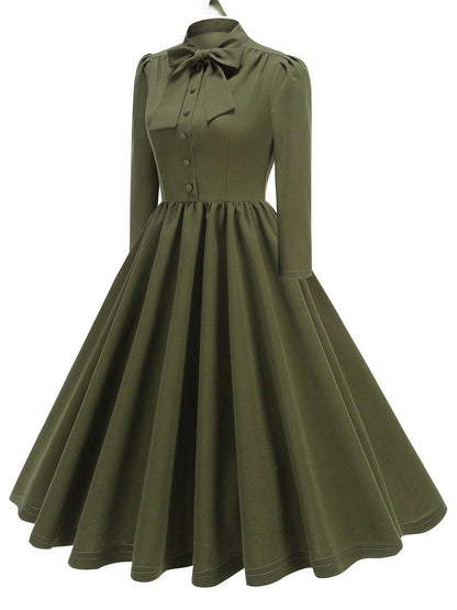 Cocolii robe longue trapèze fluide noeud papillon col lavallière manches longues élégant décontracté vintage de cocktail