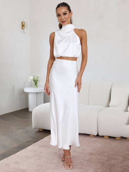 Cocolii robe tenue invité mariage femme licou sans manches femme élégant de soirée deux pièces robe demoiselle d'honneur