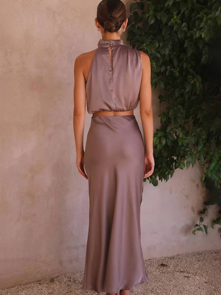 Cocolii robe tenue invité mariage femme licou sans manches femme élégant de soirée deux pièces robe demoiselle d'honneur