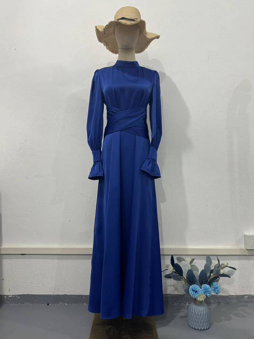 Cocolii robe longue en satin col roulé à volantée manches bouffantes femme doux élégant de soirée anniversaire cérémonie