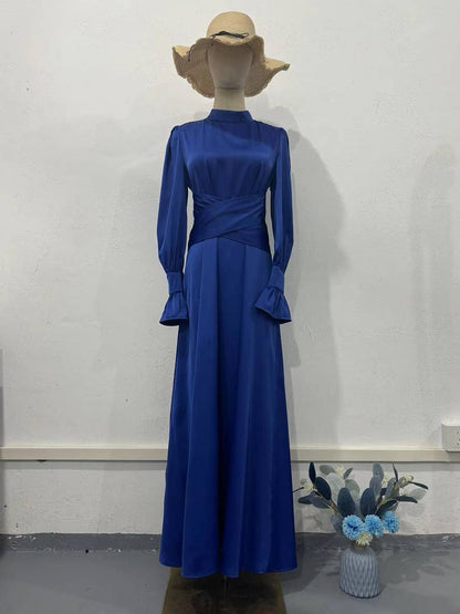 Cocolii robe longue en satin col roulé à volantée manches bouffantes femme doux élégant de soirée anniversaire cérémonie