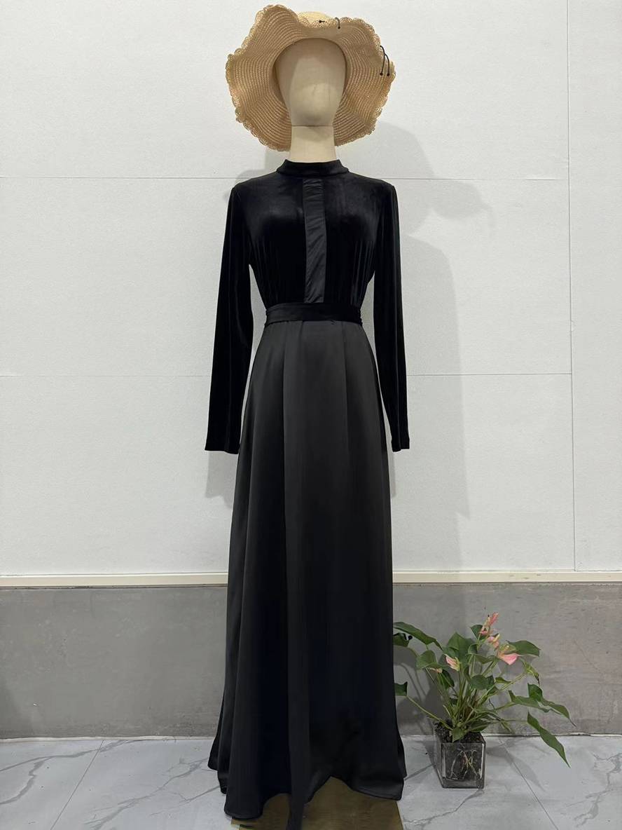 Cocolii longue robe trapèze velours col rond manches longues femme élégant vintage décontracté de soirée bal de promo