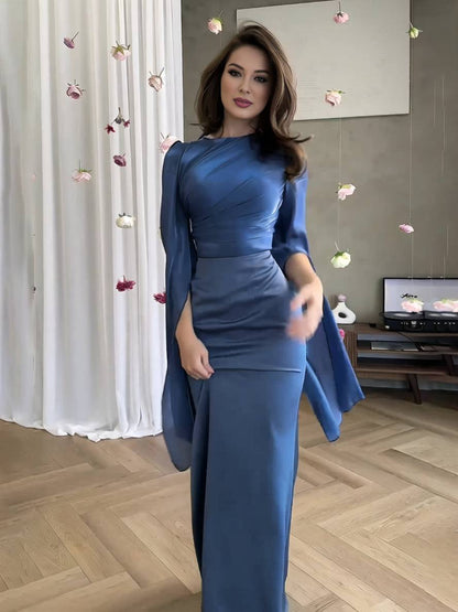 Cocolii robe longue en satin moulante col rond manches fendues manche longue femme élégant de soirée bal de promo ceremonie