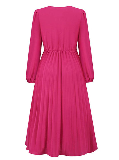 Cocolii robe longue trapèze plissé v-cou ceinture manches longues femme élégant vintage de soirée bal de promo