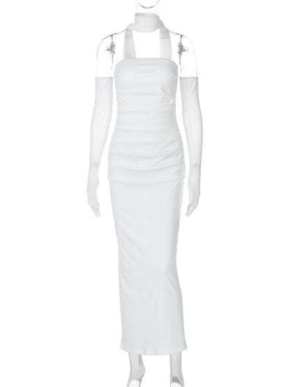 Cocolii robe longue moulante tulle bustier avec 2 pièces gants femme élégant vintage de soirée pour mariage