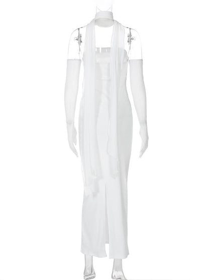 Cocolii robe longue moulante tulle bustier avec 2 pièces gants femme élégant vintage de soirée pour mariage