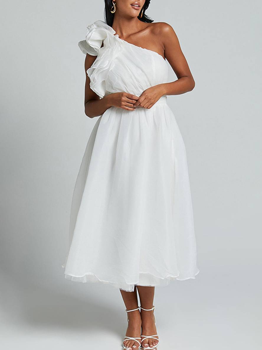 Cocolii robe longue une épaule fluide à volantée dos nu sans manches femme élégant décontracté de plage