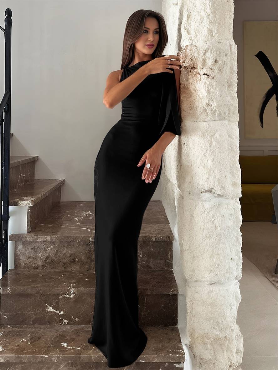 Cocolii longue robe bal de promo moulante une épaule sans manches femme élégant robe anniversaire de soirée de promo