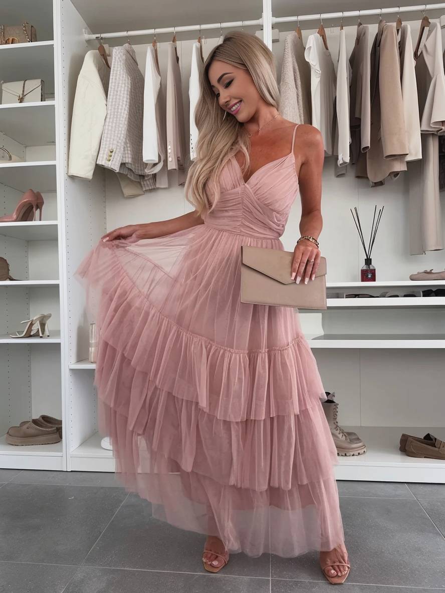 Cocolii robe longue bouffante tutu tullev-cou à fines brides dos nu femme élégant de cocktail robe de anniversaire