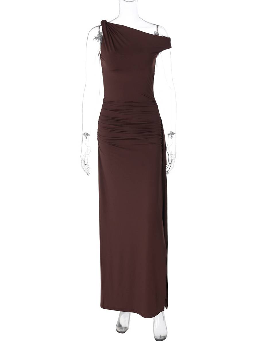 Cocolii robe longue moulante découpes une épaule fendu le côté sans manches femme élégant décontracté bal de promo