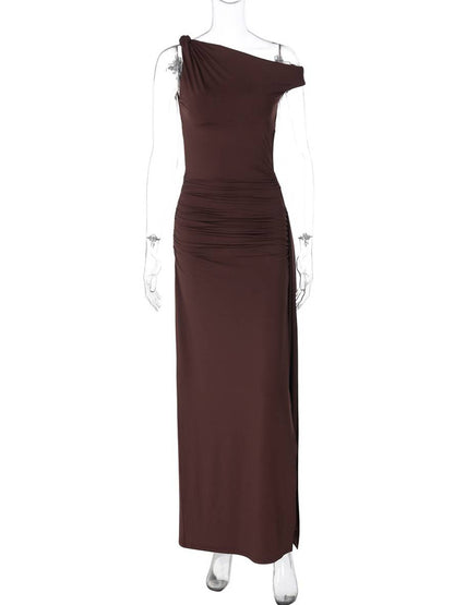 Cocolii robe longue moulante découpes une épaule fendu le côté sans manches femme élégant décontracté bal de promo