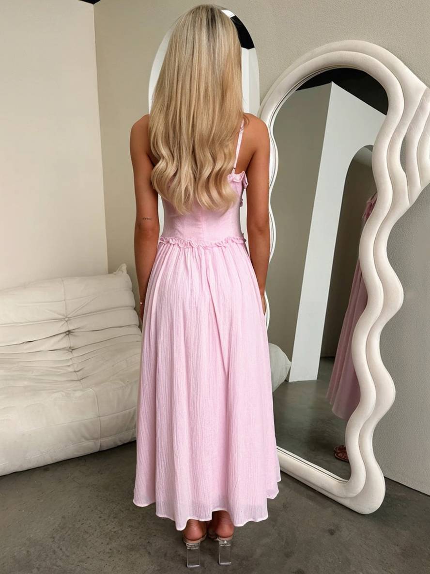 Cocolii robe longue v-cou à volantée fluide à fines brides sans manches femme élégant de plage