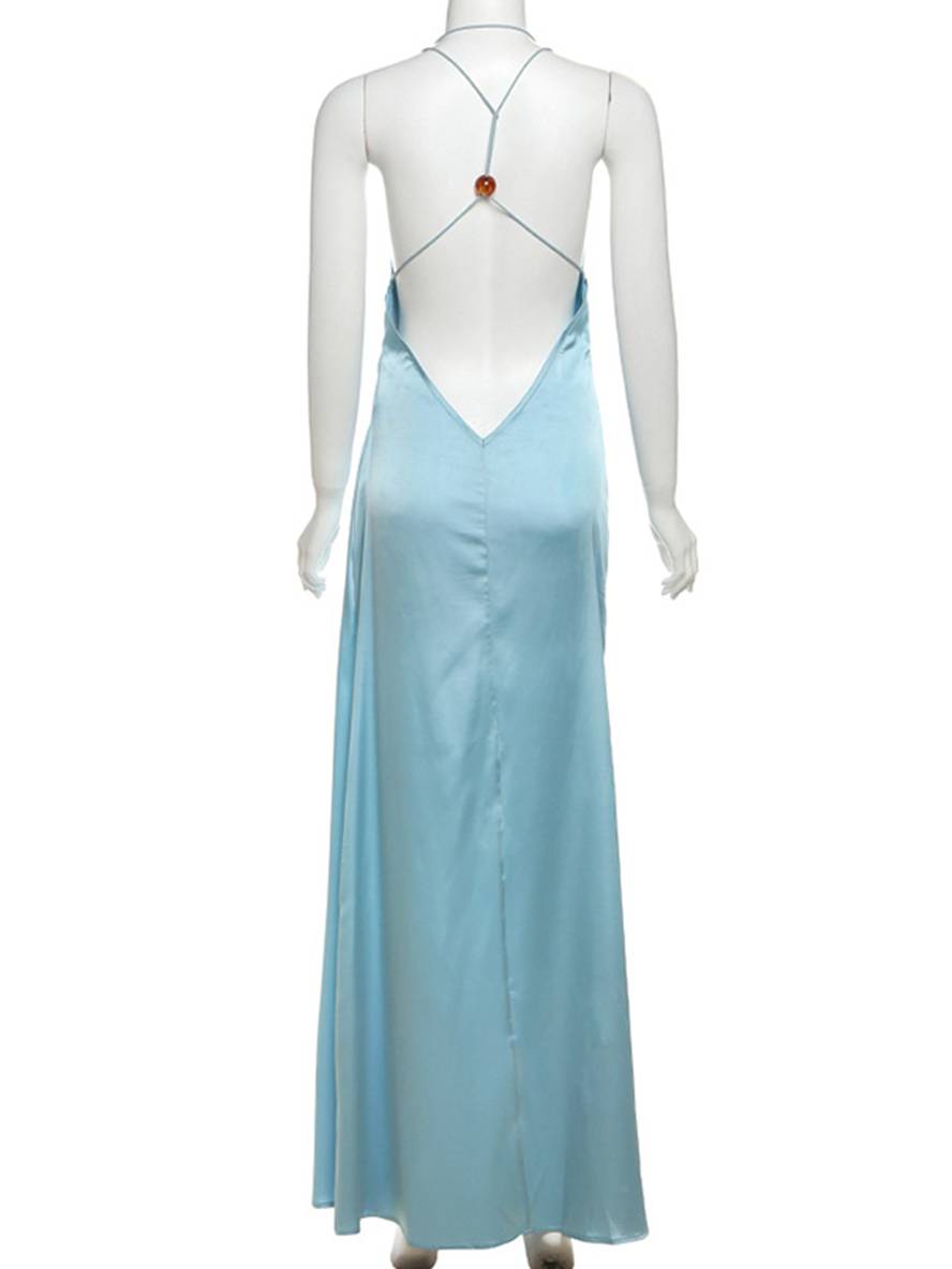 Cocolii robe longue en satin licou croisé dos dos nu v-cou sans manches femme élégant robe de soirée pour mariage
