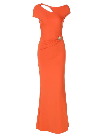 Cocolii robe longue découpes moulante nœud dos nu manches courtes femme élégant décontracté robe de soirée fete