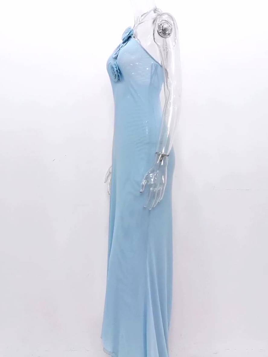 Cocolii robe longue de vacances tulle fleurie licou dos nu sans manches femme casual élégant bal de promo de plage