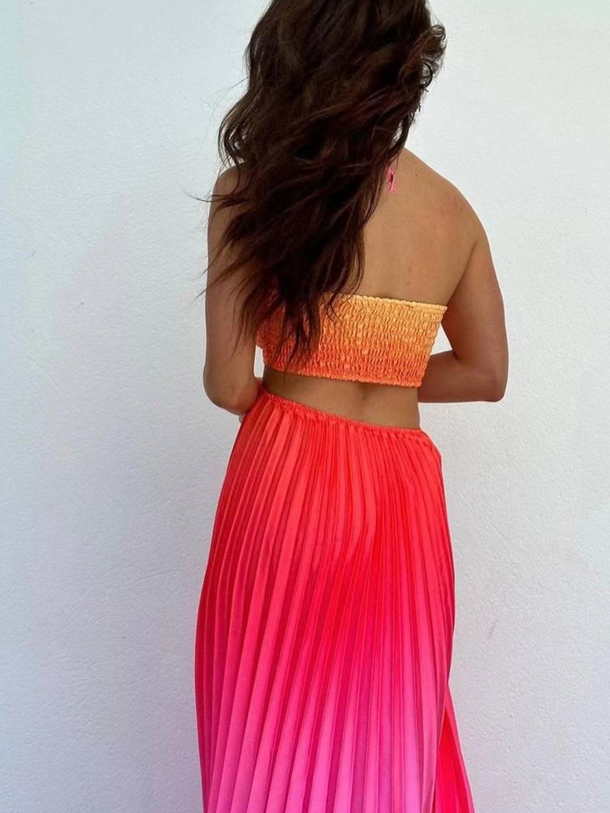 Cocolii robe longue couleur dégradé plissé licou sans manches femme décontracté de soirée plage robe de vacances d'été