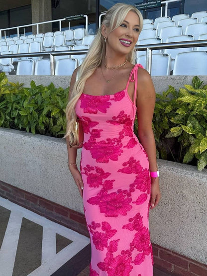 Cocolii robe longue moulante fleurie brodée dos nu à fines brides sans manches femme élégant décontracté de soirée plage