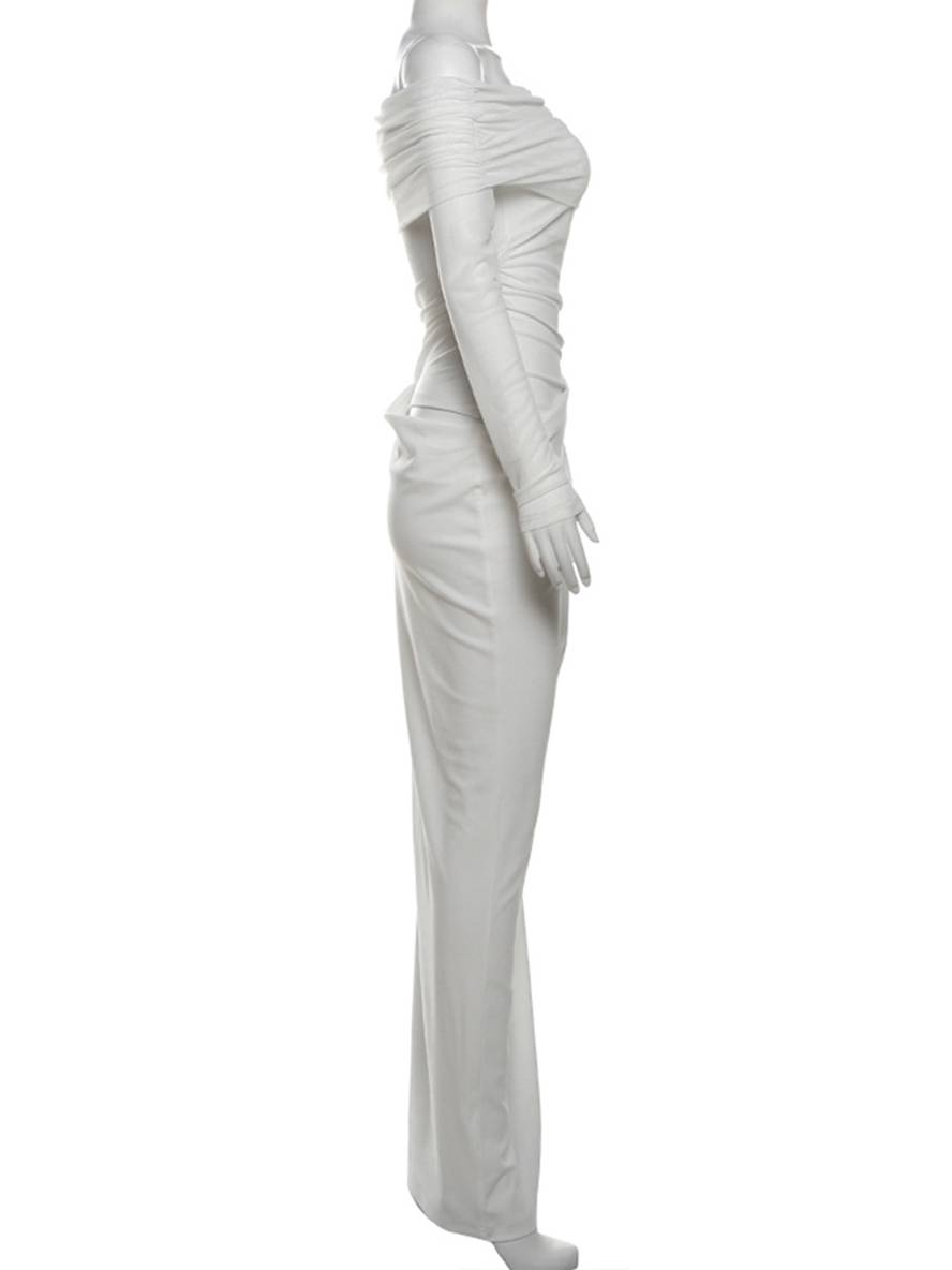 Cocolii robe longue moulante tulle avec épaules dénudées manches longues maille et effet ajouré décontracté robe de bal