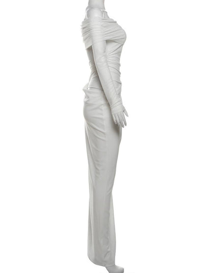 Cocolii robe longue moulante tulle avec épaules dénudées manches longues maille et effet ajouré décontracté robe de bal