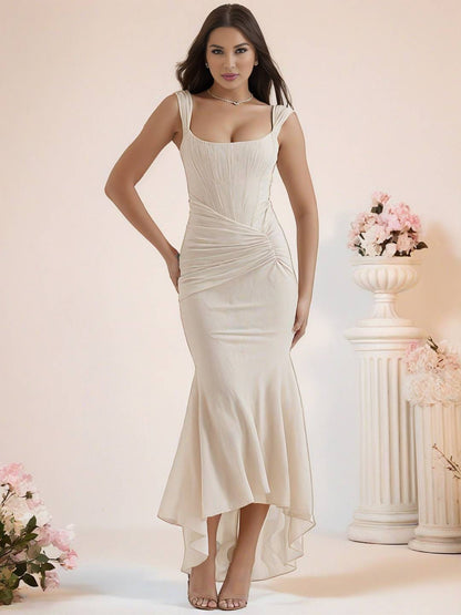 Cocolii longue robe de soirée moulante dentelle sirene bustier col bateau sans manches femme élégant cérémonie