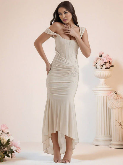 Cocolii longue robe de soirée moulante dentelle sirene bustier col bateau sans manches femme élégant cérémonie