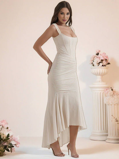 Cocolii longue robe de soirée moulante dentelle sirene bustier col bateau sans manches femme élégant cérémonie