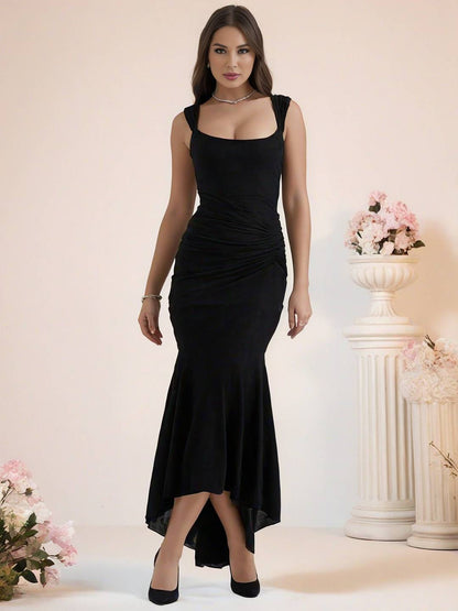 Cocolii longue robe de soirée moulante dentelle sirene bustier col bateau sans manches femme élégant cérémonie