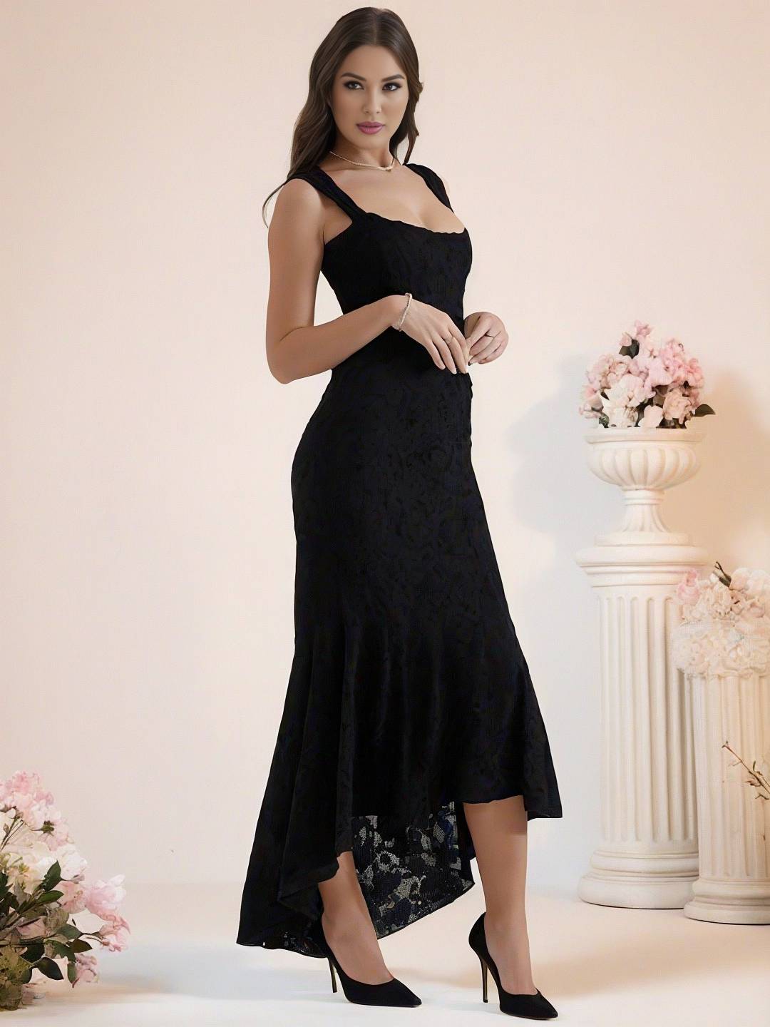 Cocolii longue robe de soirée moulante dentelle sirene bustier col bateau sans manches femme élégant cérémonie