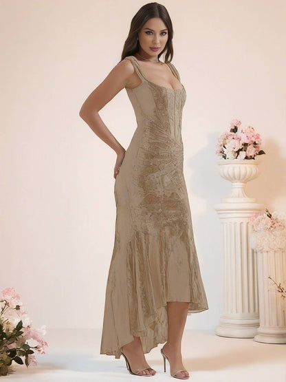 Cocolii longue robe de soirée moulante dentelle sirene bustier col bateau sans manches femme élégant cérémonie