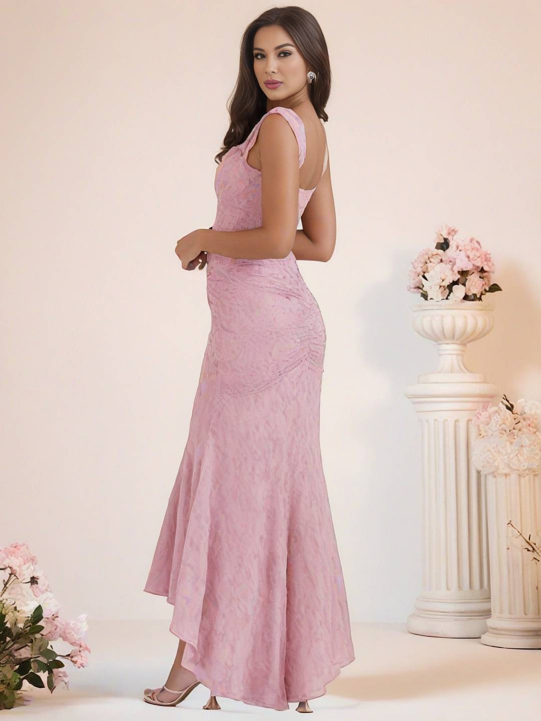 Cocolii longue robe de soirée moulante dentelle sirene bustier col bateau sans manches femme élégant cérémonie