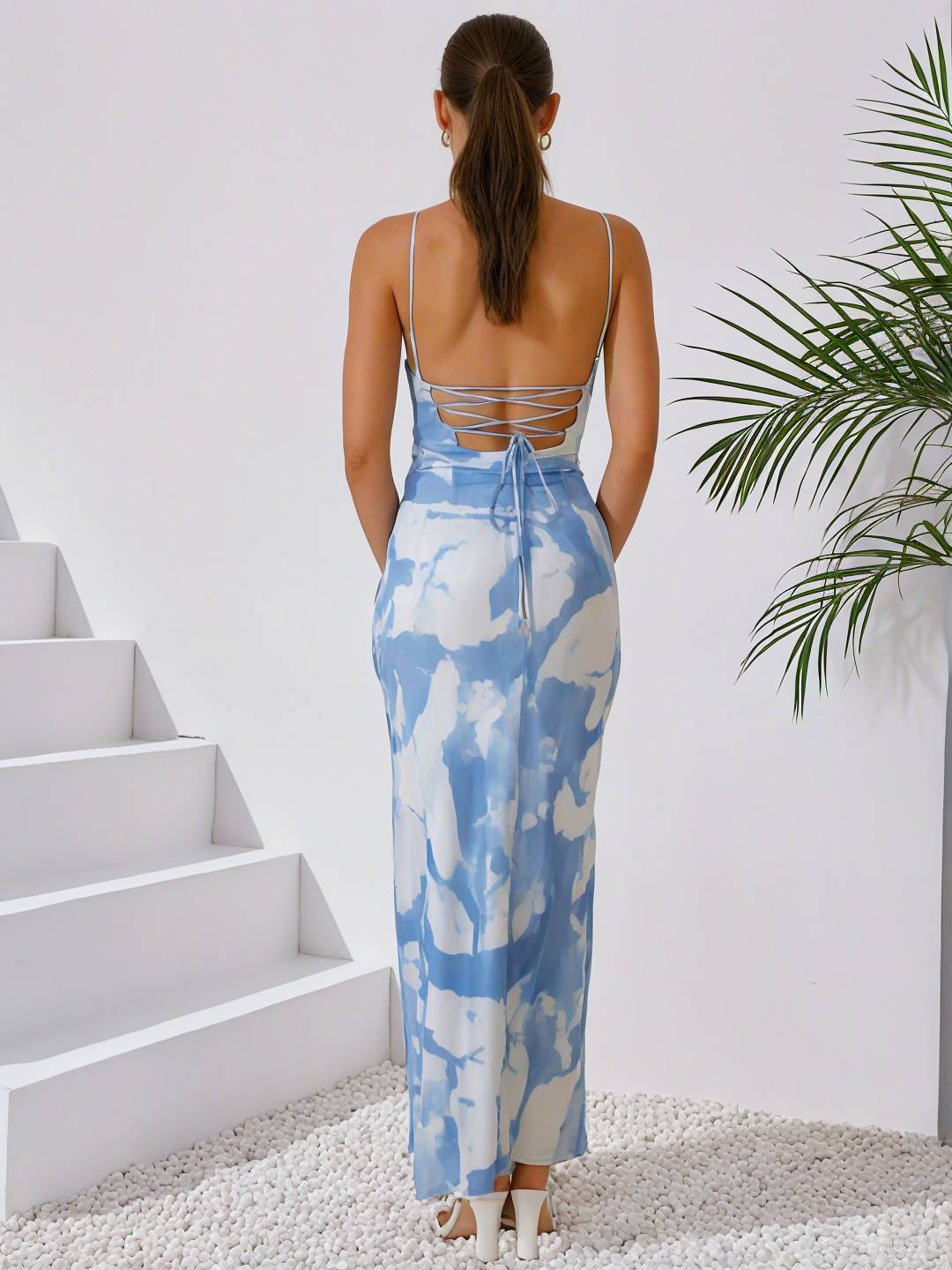 Cocolii robe longue imprimé à fleurie à fines brides dos nu sans manches élégant femme robe de soirée cérémonie