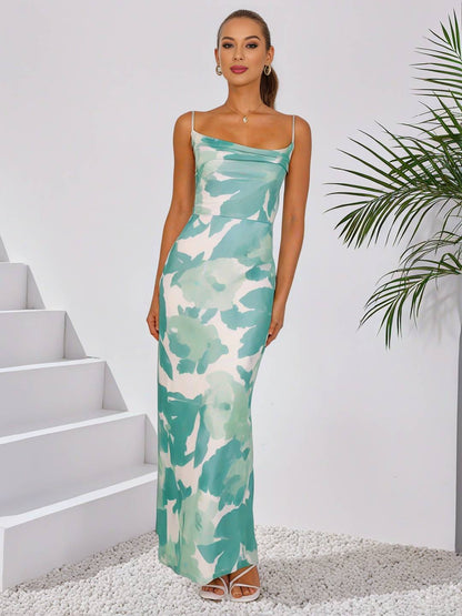 Cocolii robe longue imprimé à fleurie à fines brides dos nu sans manches élégant femme robe de soirée cérémonie