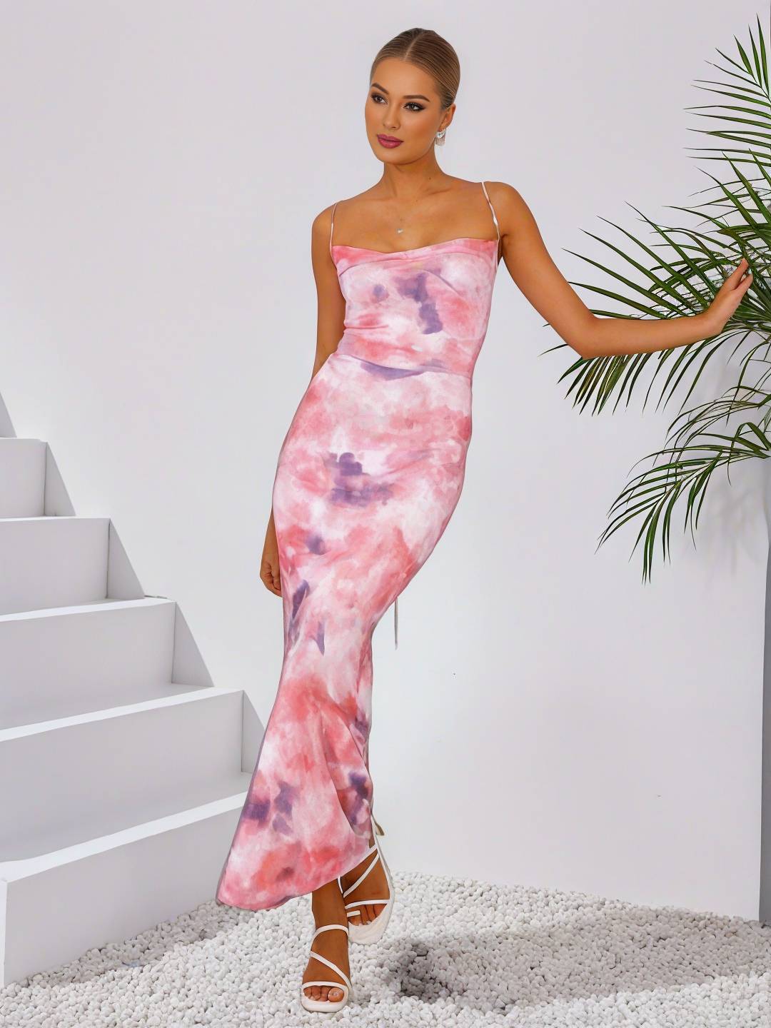 Cocolii robe longue imprimé à fleurie à fines brides dos nu sans manches élégant femme robe de soirée cérémonie