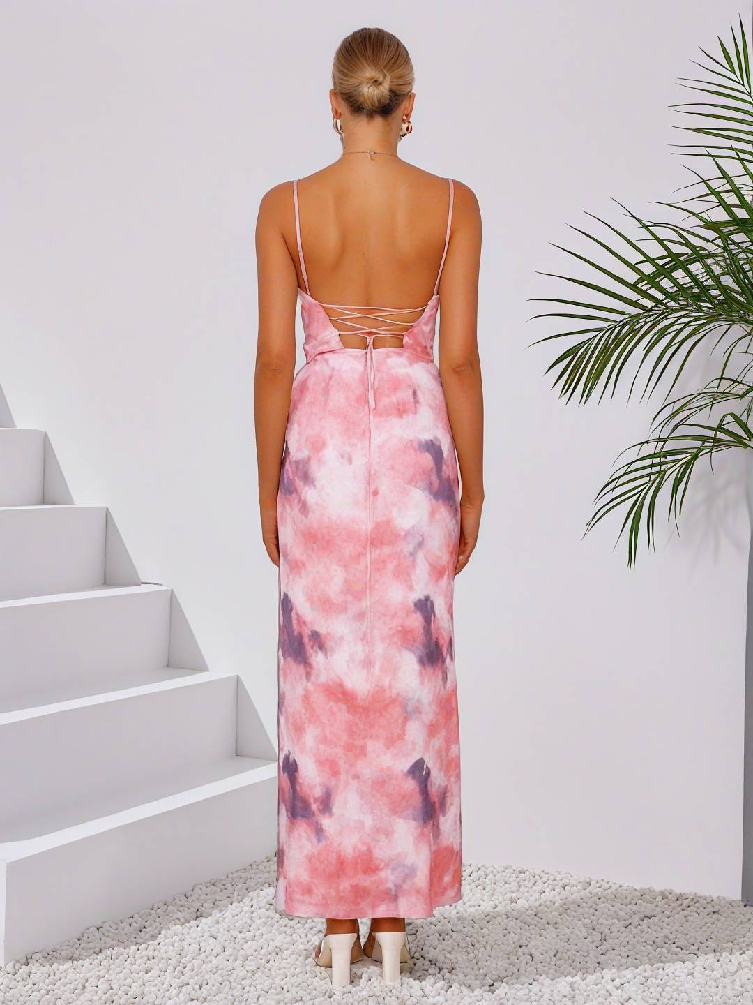 Cocolii robe longue imprimé à fleurie à fines brides dos nu sans manches élégant femme robe de soirée cérémonie