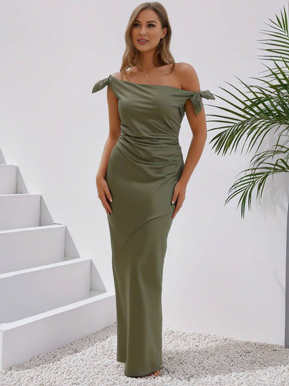 Cocolii robe demoiselle d'honneur robe en satin col bateau sans manches femme élégant de soirée invité mariage