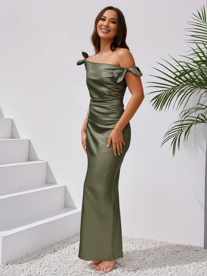 Cocolii robe demoiselle d'honneur robe en satin col bateau sans manches femme élégant de soirée invité mariage