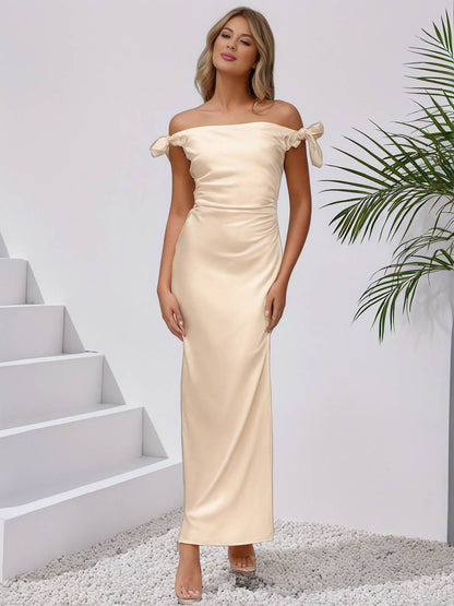 Cocolii robe demoiselle d'honneur robe en satin col bateau sans manches femme élégant de soirée invité mariage