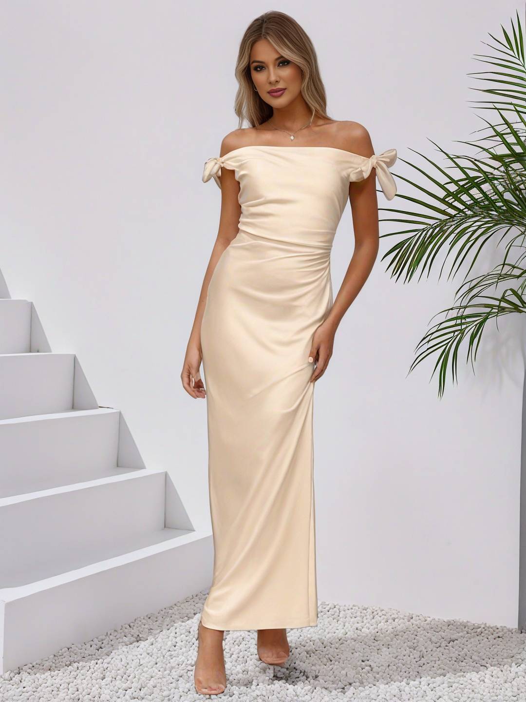 Cocolii robe demoiselle d'honneur robe en satin col bateau sans manches femme élégant de soirée invité mariage