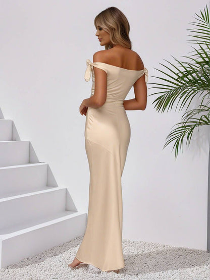 Cocolii robe demoiselle d'honneur robe en satin col bateau sans manches femme élégant de soirée invité mariage