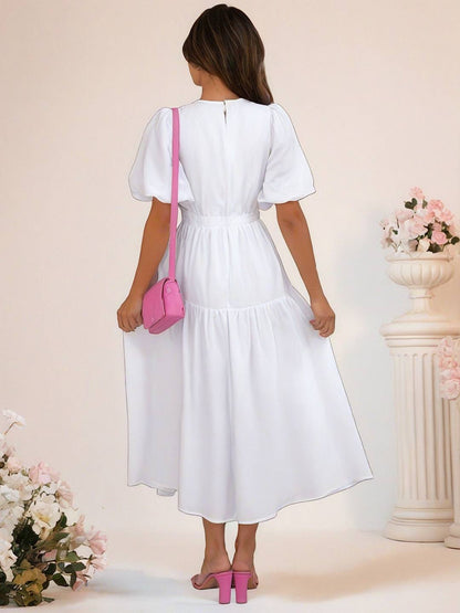 Cocolii longue robe boho v-cou à volantée manches bouffantes manches courtes élégant décontracté de plage anniversaire