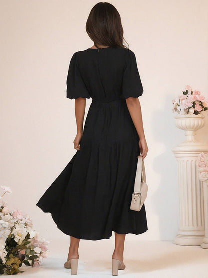 Cocolii longue robe boho v-cou à volantée manches bouffantes manches courtes élégant décontracté de plage anniversaire