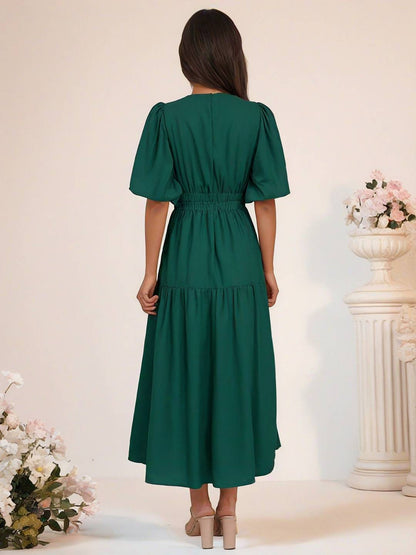 Cocolii longue robe boho v-cou à volantée manches bouffantes manches courtes élégant décontracté de plage anniversaire