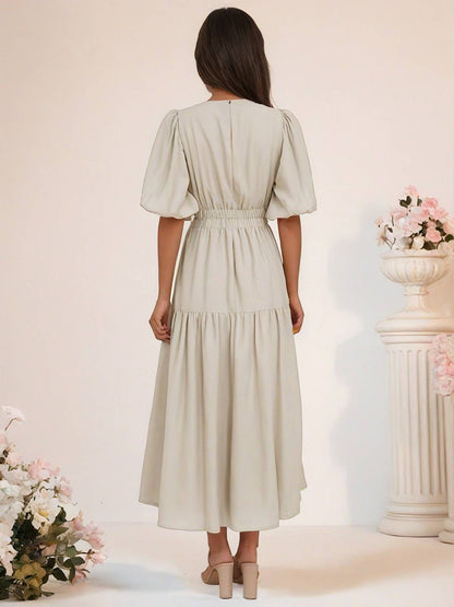 Cocolii longue robe boho v-cou à volantée manches bouffantes manches courtes élégant décontracté de plage anniversaire