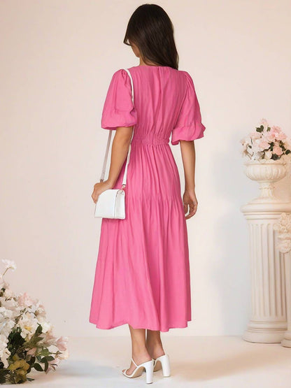 Cocolii longue robe boho v-cou à volantée manches bouffantes manches courtes élégant décontracté de plage anniversaire