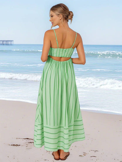 Cocolii robe longue rayé à fines brides fluide dos nu sans manches casual doux ample décontracté femme robe de plage