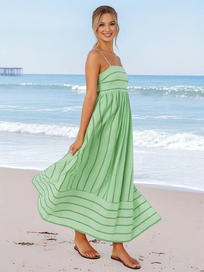 Cocolii robe longue rayé à fines brides fluide dos nu sans manches casual doux ample décontracté femme robe de plage