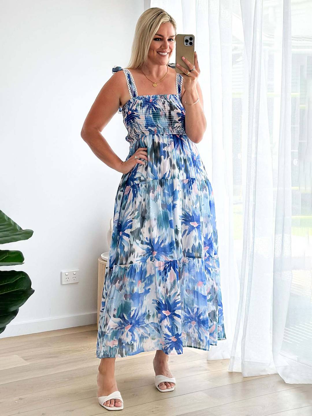 Cocolii robe bohème robe longue imprimé à fleurie à volantée fluide nœud à fines brides casual doux décontracté femme robe de plage