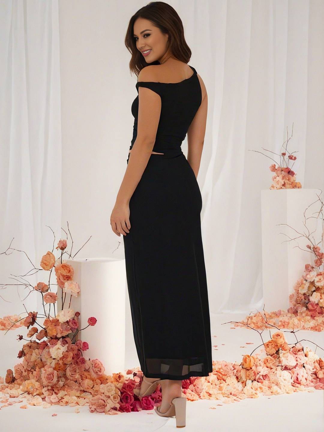 Cocolii robe longue tulle une épaule découpes sans manches femme élégant invité mariage robe de plage